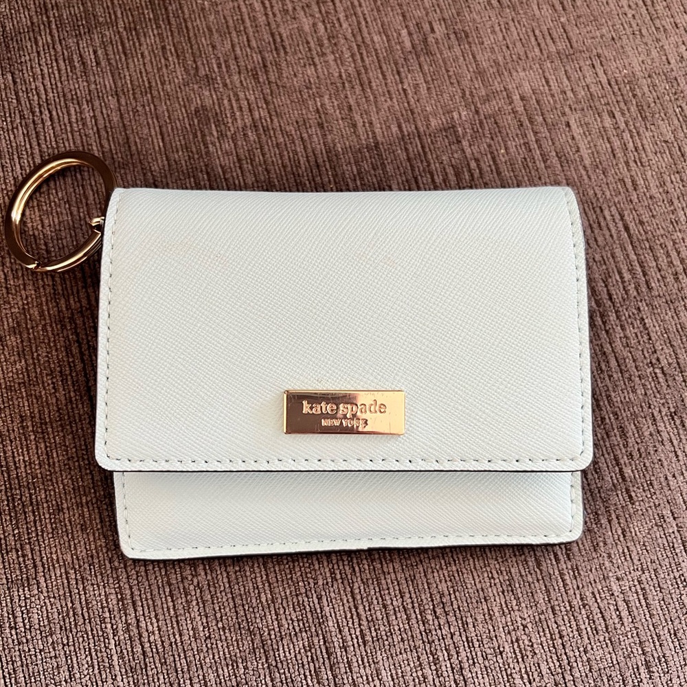 Kate spade light blue wallet with key chain
